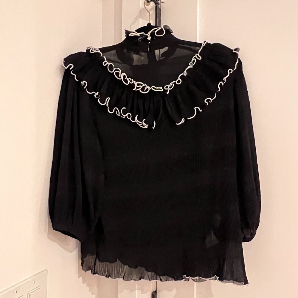 GANNI Lowell Ruffle Blouse In Black Size S